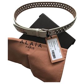 Alaïa Cinto para Ilhós em Couro Branco Prata Branco