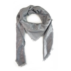 Louis Vuitton-Louis Vuitton monogram Light Gray Tone on tone shawl weaved jacquard silk M75870-Grey