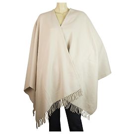 Laurèl Laurel wool and cashmere blend cream shawl open front asymmetric cut fringes Cream