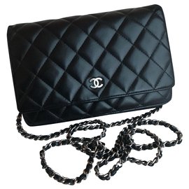 Chanel-Carteira WOC em corrente c / saco de pó e caixa-Preto
