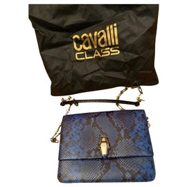 Sac à main Roberto Cavalli en cuir bleu effet python Bleu