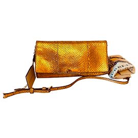 Burberry Small Metallic Python Clutch Bag Golden