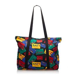 Yves Saint Laurent YSL Black Love Printed Nylon Tote Bag Black Multiple colors