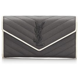 Autre Marque-YSL Black Leather Monogram Wallet-Black