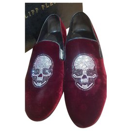 Philipp Plein-rhinestone loafer skull-Dark red