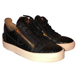 Baskets Giuseppe Zanotti Cuir Exotique Noir Blanc Doré Noir Blanc Doré