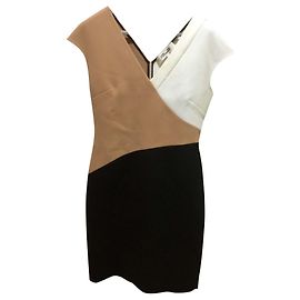 Diane Von Furstenberg Colourblock Kleid schwarz elfenbein kamel Schwarz Weiß Karamell