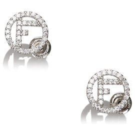 Fendi-Fendi Silver F is for Fendi CZ Earrings-Silvery