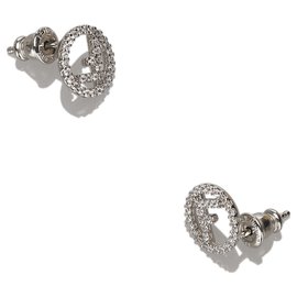 Fendi-Fendi Silver F is for Fendi CZ Earrings-Silvery