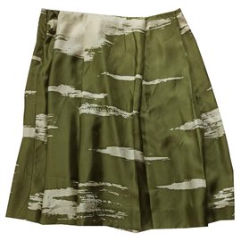 Falda de seda estampada Yves Saint Laurent Beige Caqui Beige Caqui
