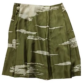 Saia de seda estampada Yves Saint Laurent Bege Caqui Bege Caqui