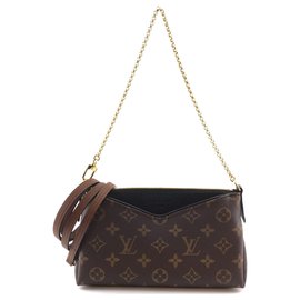 Louis Vuitton-Louis Vuitton Pallas Clutch Monogram Canvas and Black calf leather-Brown