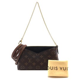 Louis Vuitton-Louis Vuitton Pallas Clutch Monogram Canvas and Black calf leather-Brown