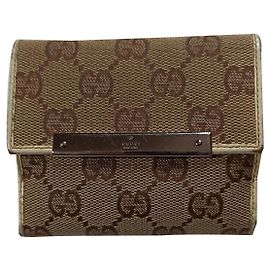 Carteira Gucci Monograma e Couro Bege Bege