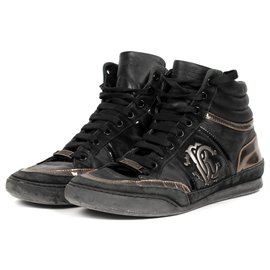 Roberto Cavalli-High-top sneakers for Roberto Cavalli in black and gold leather, taille 40-Black,Golden