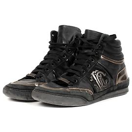 Sneaker alte per Roberto Cavalli in pelle nera e oro, taille 40 Nero D'oro