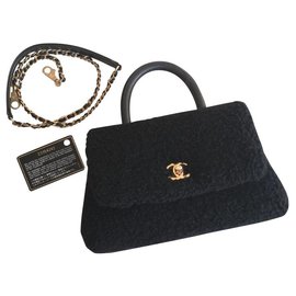 Chanel-Chanel black shearling coco bag-Black