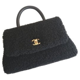 Chanel-Chanel black shearling coco bag-Black