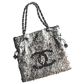Sac cabas Chanel à sequins Noir Argenté