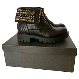 Tosca Blu Black Leather Ankle Boots 36 Black