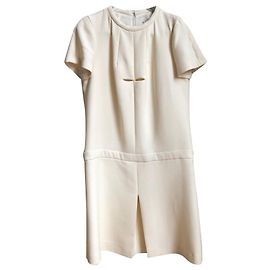 Vestido Cacharel de algodão cor creme de manga curta Fora de branco