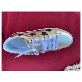 Saint Laurent-sneakers signature california bianche in pelle e pelle metallizzata argentata-Silvery