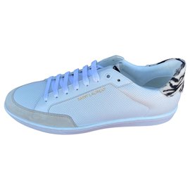 Saint Laurent-Sneakers ANDY in pelle traforata e pelle con stampa zebrata-White