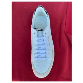 Saint Laurent-Sneakers ANDY in pelle traforata e pelle con stampa zebrata-White
