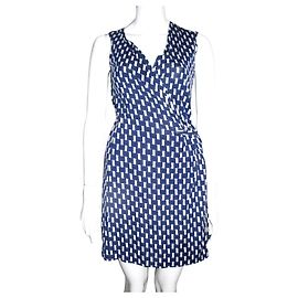 Diane Von Furstenberg DvF Callista vestido de seda Branco Azul