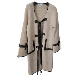 Allude casaco bege cashmere lã marrom couro 40 Bege