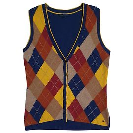 Tommy Hilfiger Strickjacke Weste mit Rautenmuster Wolle S Mehrfarben