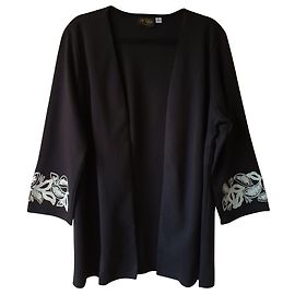 Bob Mackie schwarze Strickjacke mit Stickereidetails XL Schwarz