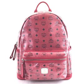 MCM Backpack Red Python Pattern Canvas Red