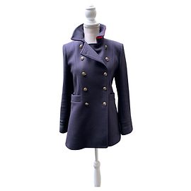Zara Pea Coat Navy Blue with Red Details Navy blue