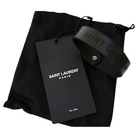 Saint Laurent embossed leather bracelet Black