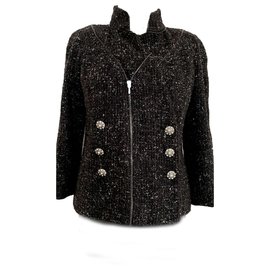 Chanel-jaqueta de tweed metálica-Preto