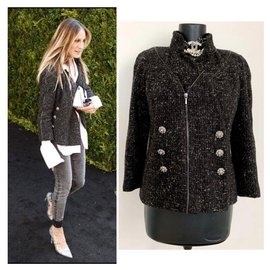 Chanel-giacca in tweed metallizzato-Nero