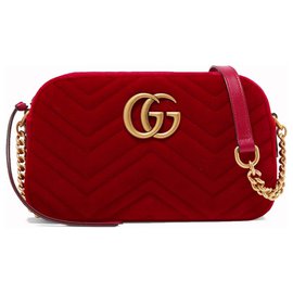 Gucci-Gucci GG Marmont Crossbody Matelasse Velvet Pequeño rojo-Roja