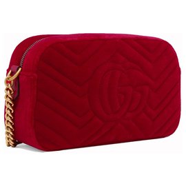 Gucci-Gucci GG Marmont Crossbody Matelasse Velvet Pequeño rojo-Roja