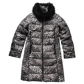 Autre Marque-Morgan leopard down jacket 38-Black,Beige