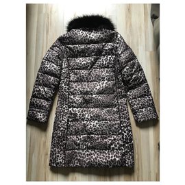 Autre Marque-Morgan leopard down jacket 38-Black,Beige