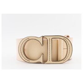 Dior-Dior CD belt in ivory grained leather with iconic “CD” buckle-Beige