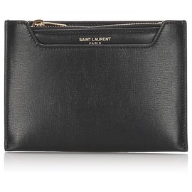 Autre Marque-YSL Black Leather Coin Pouch-Black