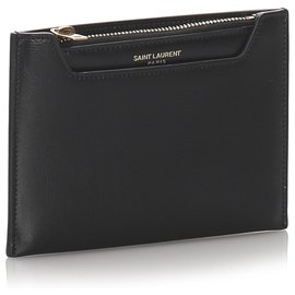 Autre Marque-YSL Black Leather Coin Pouch-Black