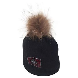 Autre Marque Ponpon fox hat with Swiss flag rhinestones black wool Black