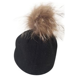 Autre Marque-ponpon fox hat-Black