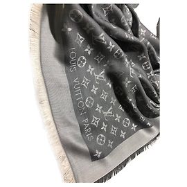 Louis Vuitton Monogramm grauer Jeansschal Grau