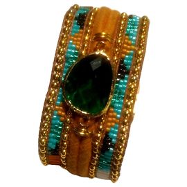 Hipanema cuff bracelet with colorful beads and emerald stone medium size Multiple colors