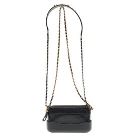 Chanel-Chanel Mini Gabrielle shoulder bag in crocodile-embossed black calf leather, new condition-Black