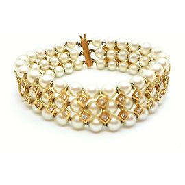 Autre Marque Bracelet perles et diamants Doré